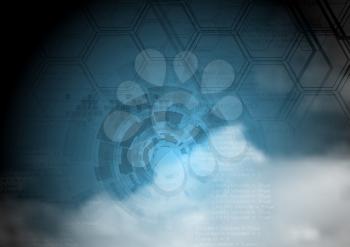 Blue vector technology background on cloudy sky