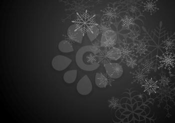Black and grey christmas background with snowflakes. Vector art