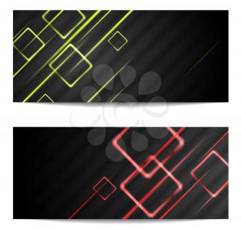 Banners with shiny stripes and squares. Vector design