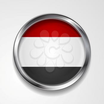 Republic of Yemen metal button flag. Vector design