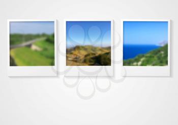 Polaroid photo frames with nature landscapes. Vector abstract background