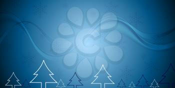 Blue Christmas background with abstract fir trees and waves. Vector design