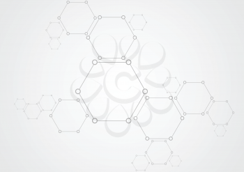 Molecular structure abstract tech background. Light grey vector medical design