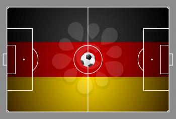 Bright soccer background with ball. German colors football field. Vector design
