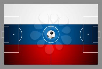 Bright soccer background with ball. Russian colors football field. Vector design