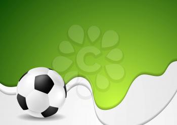 Green wavy soccer background with ball. Vector graphic sport design