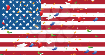 Presidents Day abstract USA flag colors background with confetti. Vector graphic design