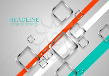 Corporate brochure design with metallic squares. Vector template design