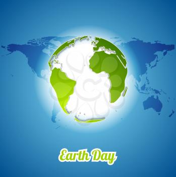 Earth Day background with green globe and map. Vector ecology illustration template