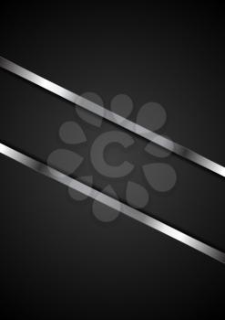 Abstract tech black background with metallic stripes. Vector graphic design