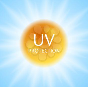 UV protection concept design with shiny sun and sunlight. Vector background