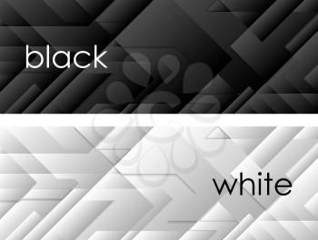 Black and white tech geometric banners. Vector header graphic design