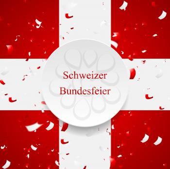 The Swiss National Day, Schweizer Bundesfeier, 1 August with swiss cross flag and confetti. Vector design