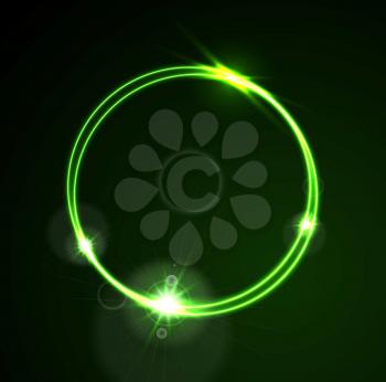 Glow green neon bright ring shiny background. Energy effect logo vector template design