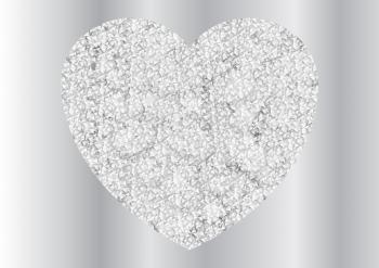 Grey silver sparkling polygonal heart design. Vector Valentines Day background