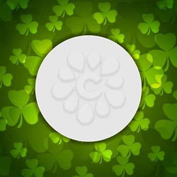 Green shamrock clovers and blank circle background. St. Patrick Day vector design