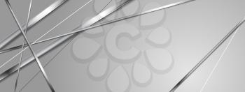 Metallic silver stripes abstract banner design. Vector header background