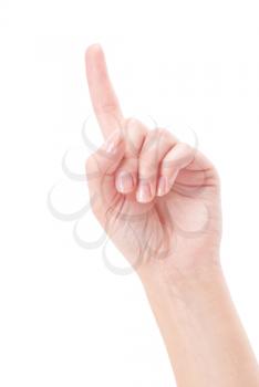 Hand with index finger, isolated on a white background
