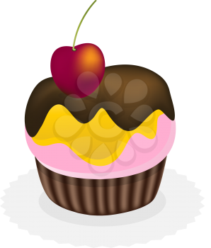 Royalty Free Clipart Image of a Cupcake With a Cherry