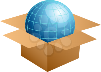 Royalty Free Clipart Image of a Globe in a Cardboard Box