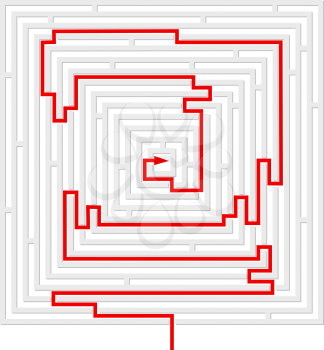 Royalty Free Clipart Image of a Grey Maze With a Red Marked Path