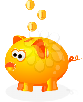 Royalty Free Clipart Image of a Coins Falling Into a Piggy Bank