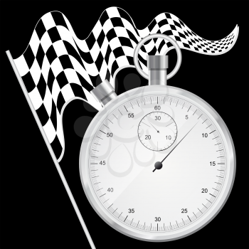 Black background with checkered flag and stopwatch
