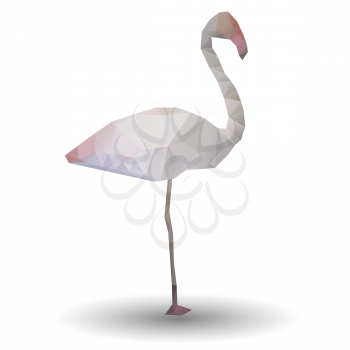 Illustration of abstract flamingo in origami style on white background