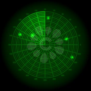 Green radar screen. Vector illustration.
