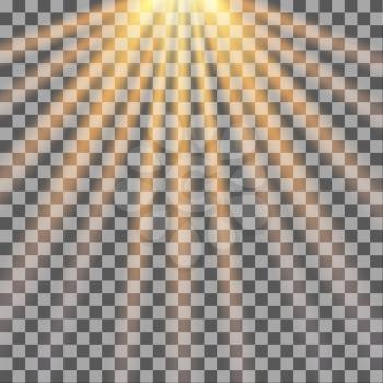 Sun rays on transparent background. Sunlight. Vector illustration.