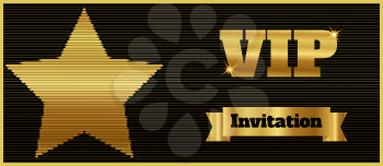 VIP club party premium invitation card flyer with star. Black and gold template. Vector illustration
