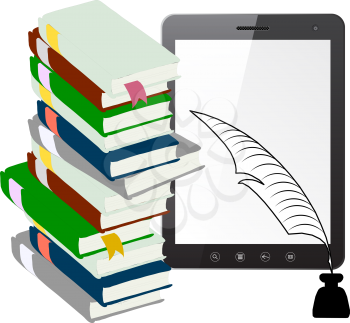 Royalty Free Clipart Image of a Tablet and Books