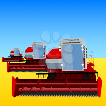 Royalty Free Clipart Image of Combine Harvesters