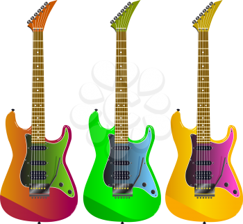 Royalty Free Clipart Image of Three Electric Guitars