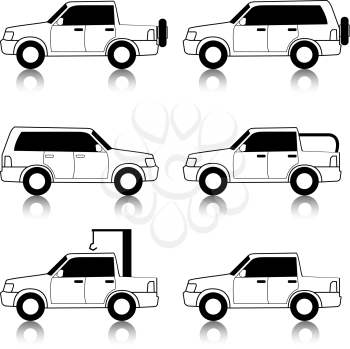 Royalty Free Clipart Image of a Bunch of Vehicles
