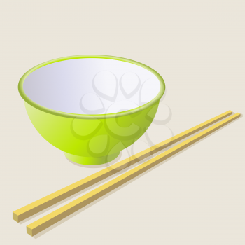 Royalty Free Clipart Image of a Bowl and Chopsticks