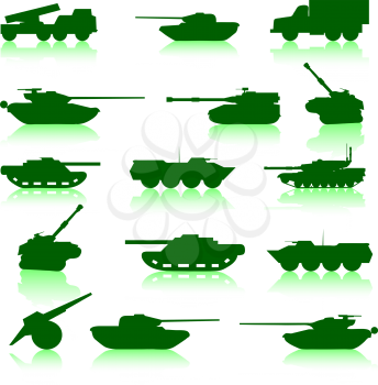 Royalty Free Clipart Image of a Bunch of Tanks