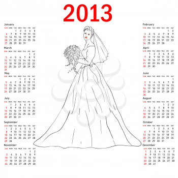 Royalty Free Clipart Image of a Calendar with a Bride