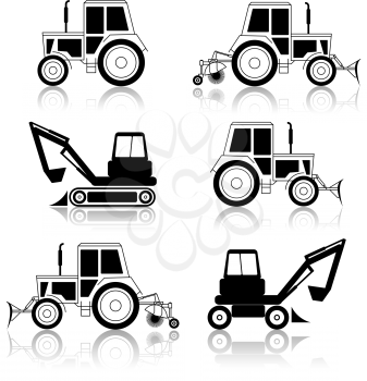 Royalty Free Clipart Image of a Bunch of Tractors