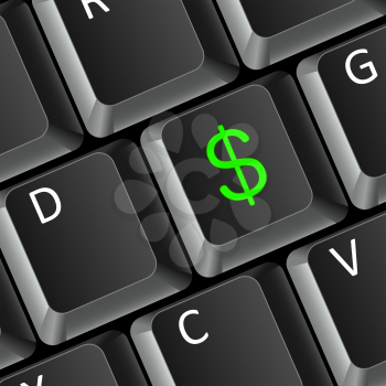 Royalty Free Clipart Image of a Dollar Sign on a Keyboard