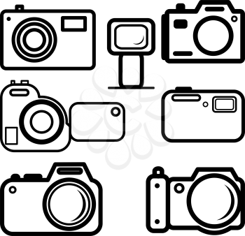 Royalty Free Clipart Image of a Bunch of Cameras