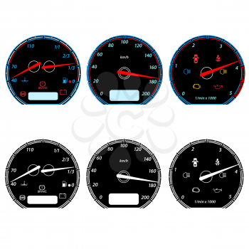 Royalty Free Clipart Image of a Set of Car Speedometers