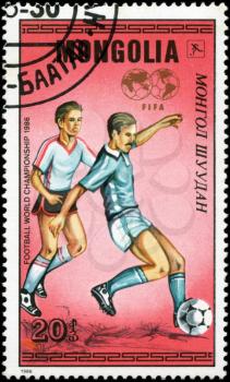 MONGOLIA - CIRCA 1986: A stamp printed by Mongolia, shows World Cup Soccer Championships, circa 1986
