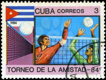 CUBA - CIRCA 1984: A stamp printed in CUBA shows volleyball, series friendship tournament 1984, circa 1984