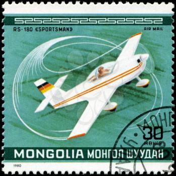MONGOLIA - CIRCA 1980: A Stamp printed in MONGOLIA shows the  RS-180 Sportsman Plane,  from the series 10th World Aerobatic Championship, circa 1980