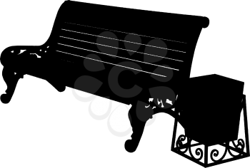 wooden bench with an urn isolated on white background. Vector illustration.