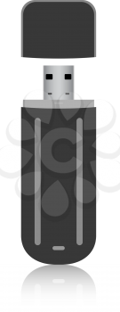 Black flash drive isolated on the white background. Vector illustration.