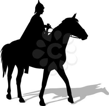 Rider on a horse in clothing warrior with a sword and wearing a helmet.  vector silhouette