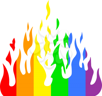 Burn flame fire rainbow colors, vector illustration.