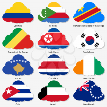 Set  Flags of world sovereign states in  form  clouds. Vector illustration. Set number 8. Exact colors. Easy changes.